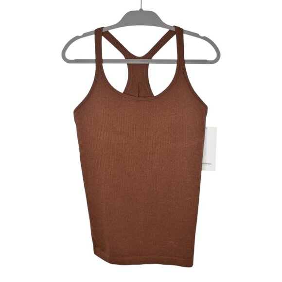 Lululemon Ebb To Street Tank Top Brown Sz 12 Slim Fit Racerback Seamless Stretch - Picture 2 of 7